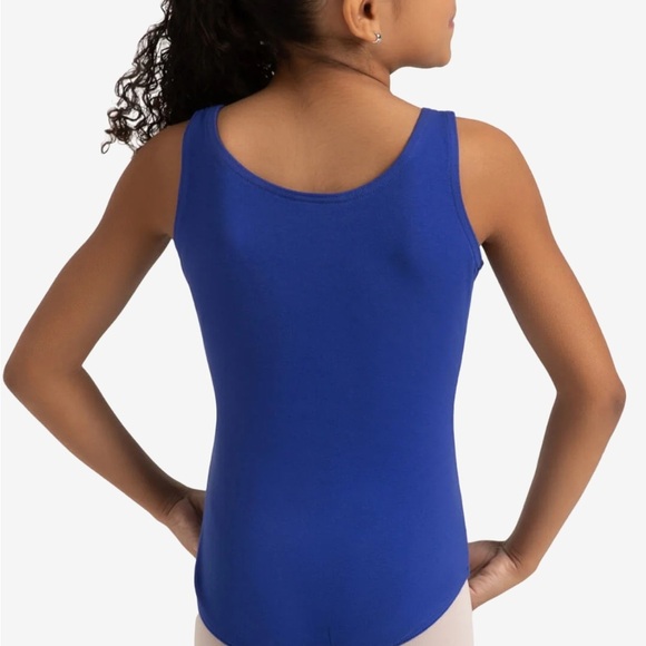 NWT Capezio Girls Royal Blue Tank Leotard With High Neck and Ballet Legline - Picture 3 of 5